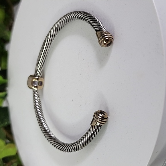 Silver Cable Flex Open Cuff Bracelet with Amethyst Color Stone - Picture 5 of 8